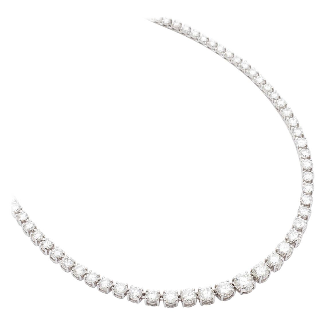 10.16 Carat Total Riviera Diamond Necklace in 14 Karat White Gold