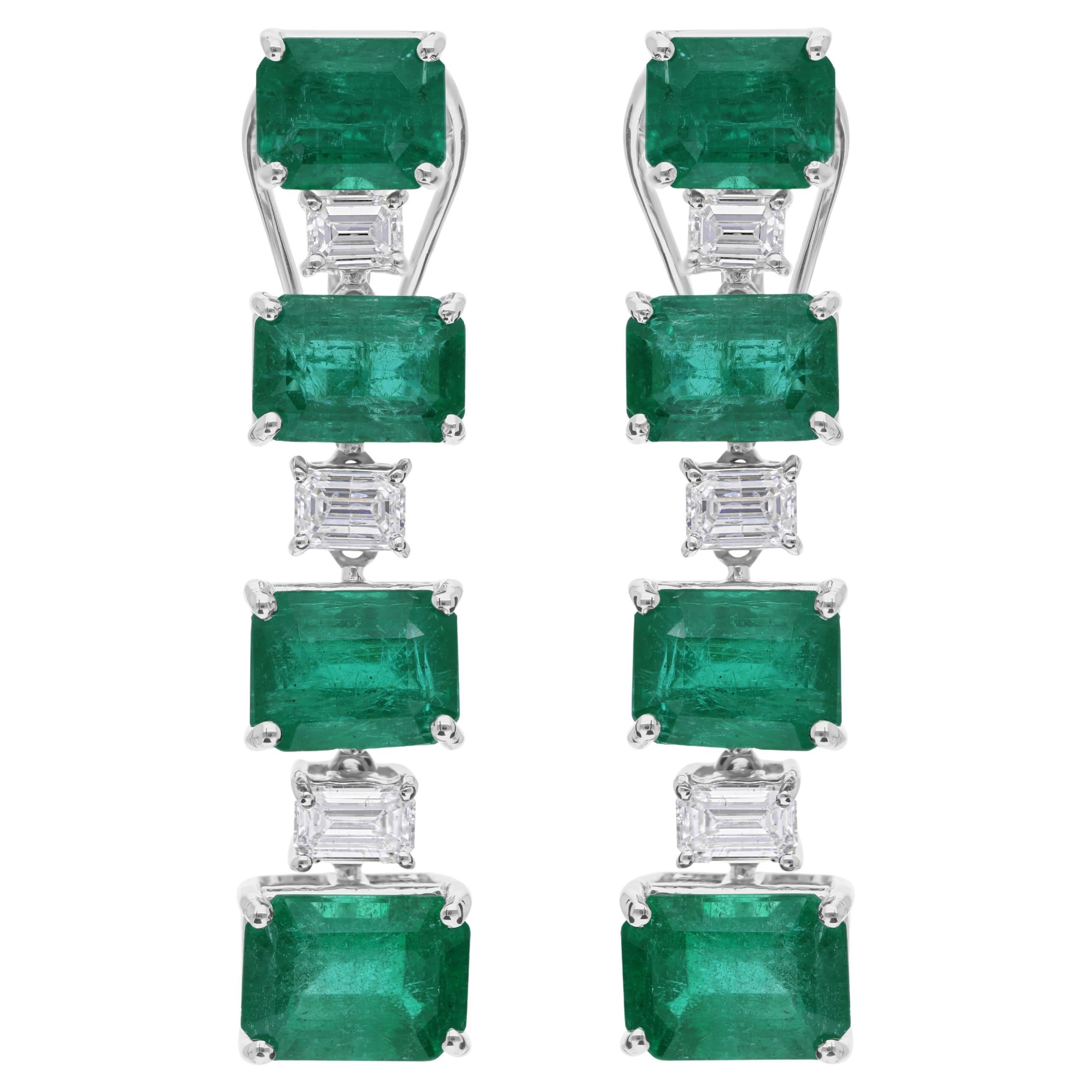 10.16 Carat Zambian Emerald 1.13 Carat SI/H Diamond Earrings 18 Karat White Gold