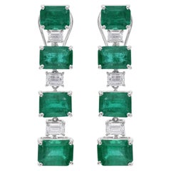 Smeraldo dello Zambia da 10,16 carati 1,13 carati SI/H Orecchini di diamanti in oro bianco 18 carati