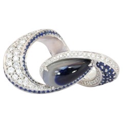 Bague cocktail en or blanc 18 carats sertie d'un saphir et de diamants, certifiée IGI, 10,16 carats