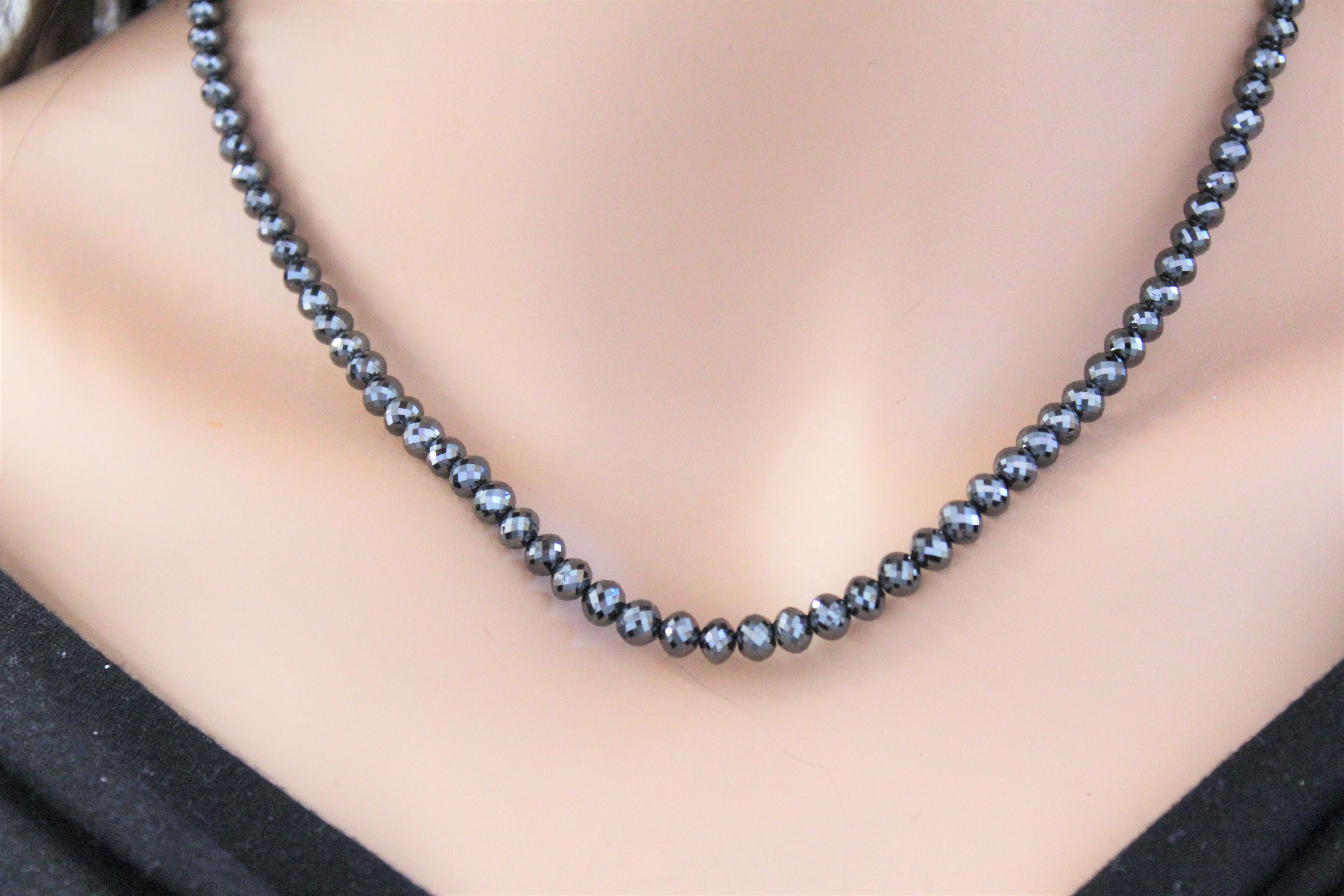 Contemporary 101.66CTW Black Faceted Briolette Diamond Bead Necklace For Sale
