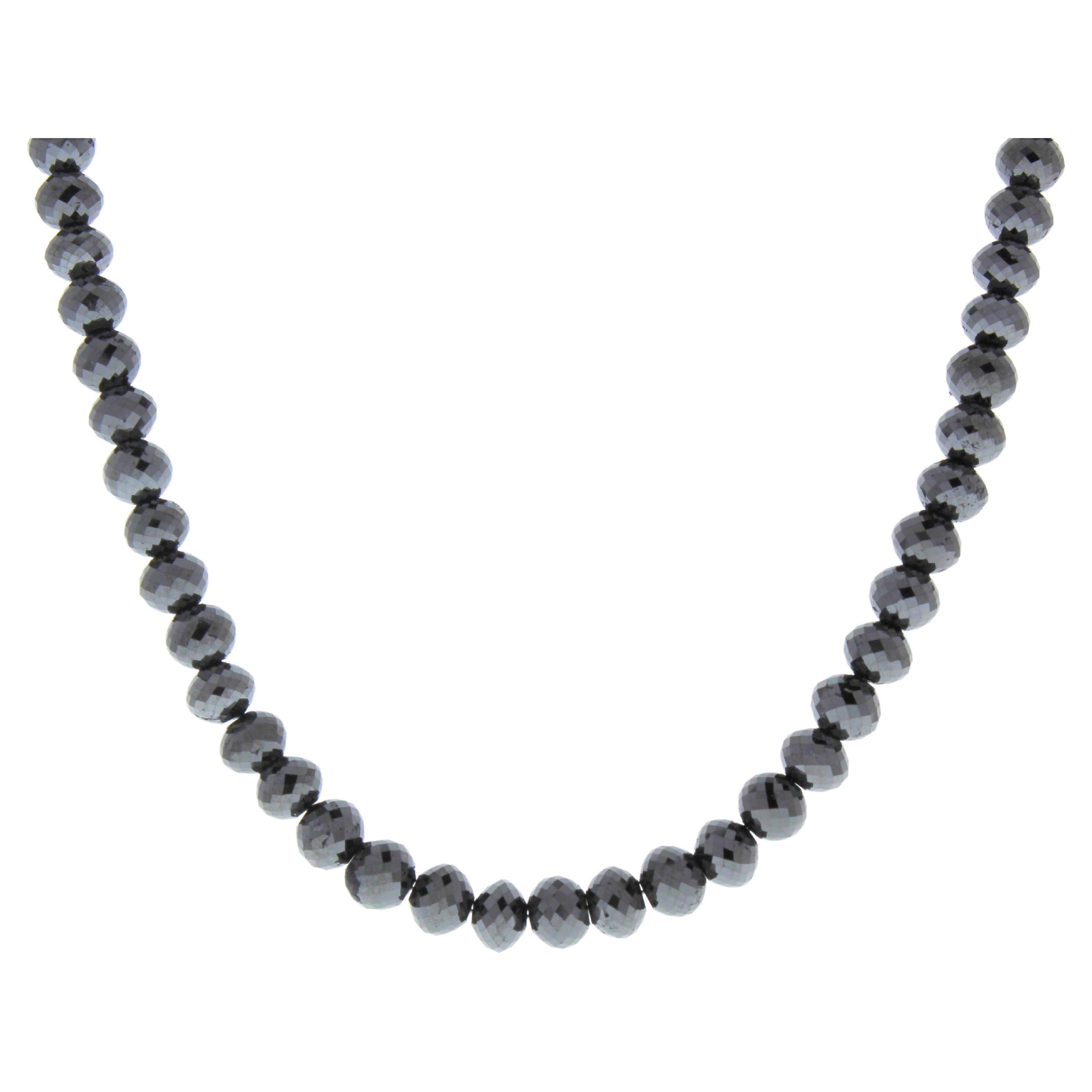 101.66CTW Black Faceted Briolette Diamond Bead Necklace