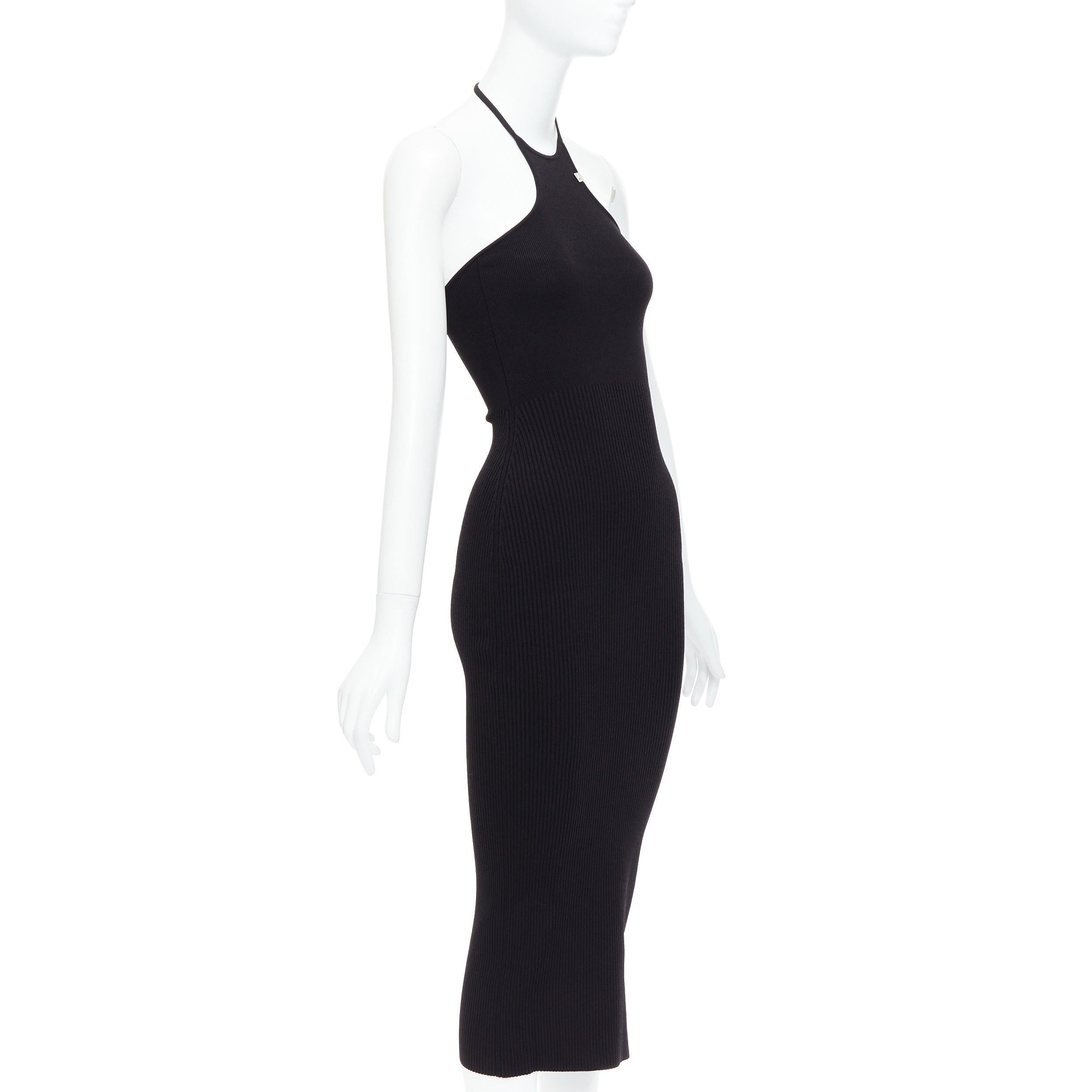 1017 ALYX 9SM negro acanalado plata S placa halter midi bodycon vestido XS Negro