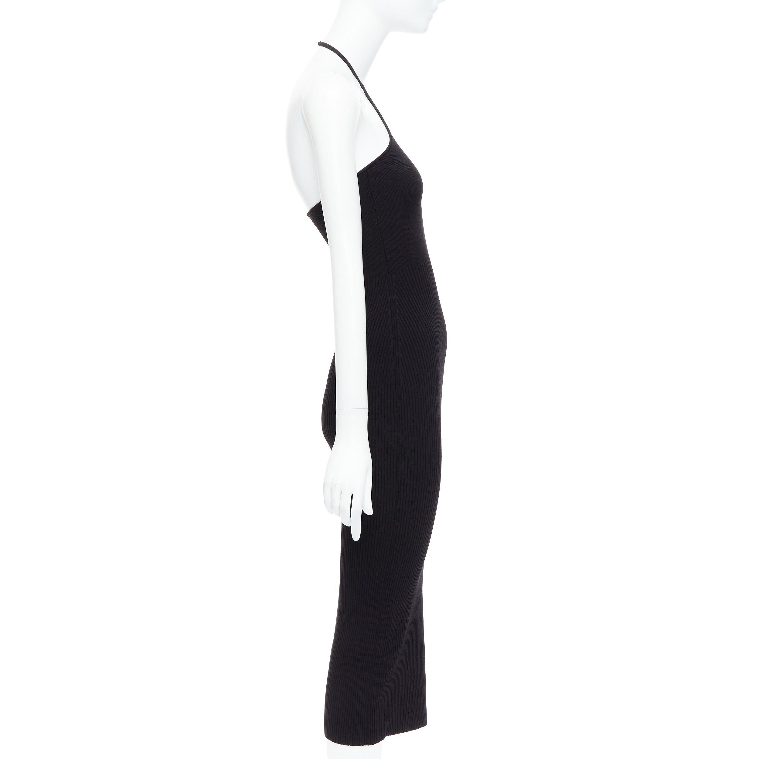1017 ALYX 9SM negro acanalado plata S placa halter midi bodycon vestido XS en Excelente Estado en Hong Kong, NT