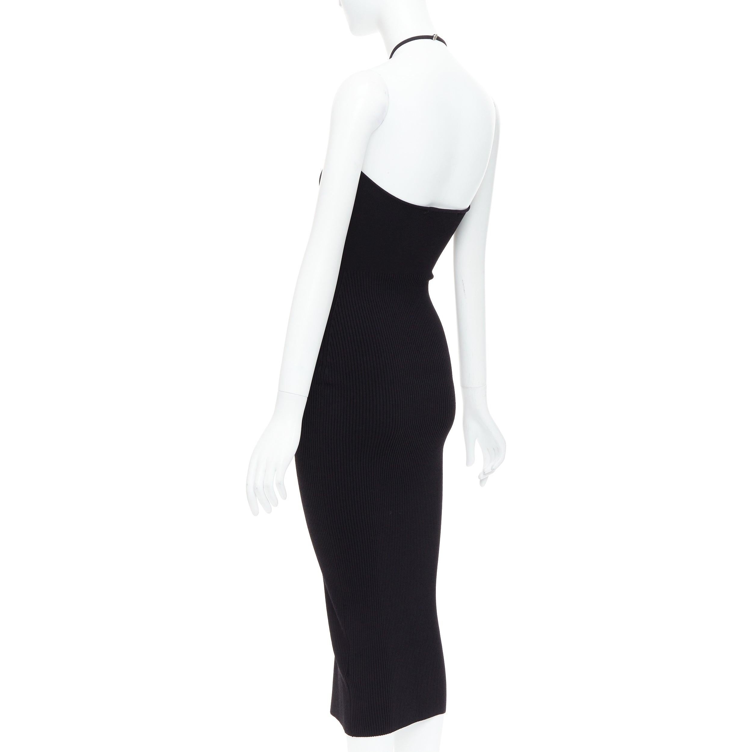1017 ALYX 9SM negro acanalado plata S placa halter midi bodycon vestido XS 1