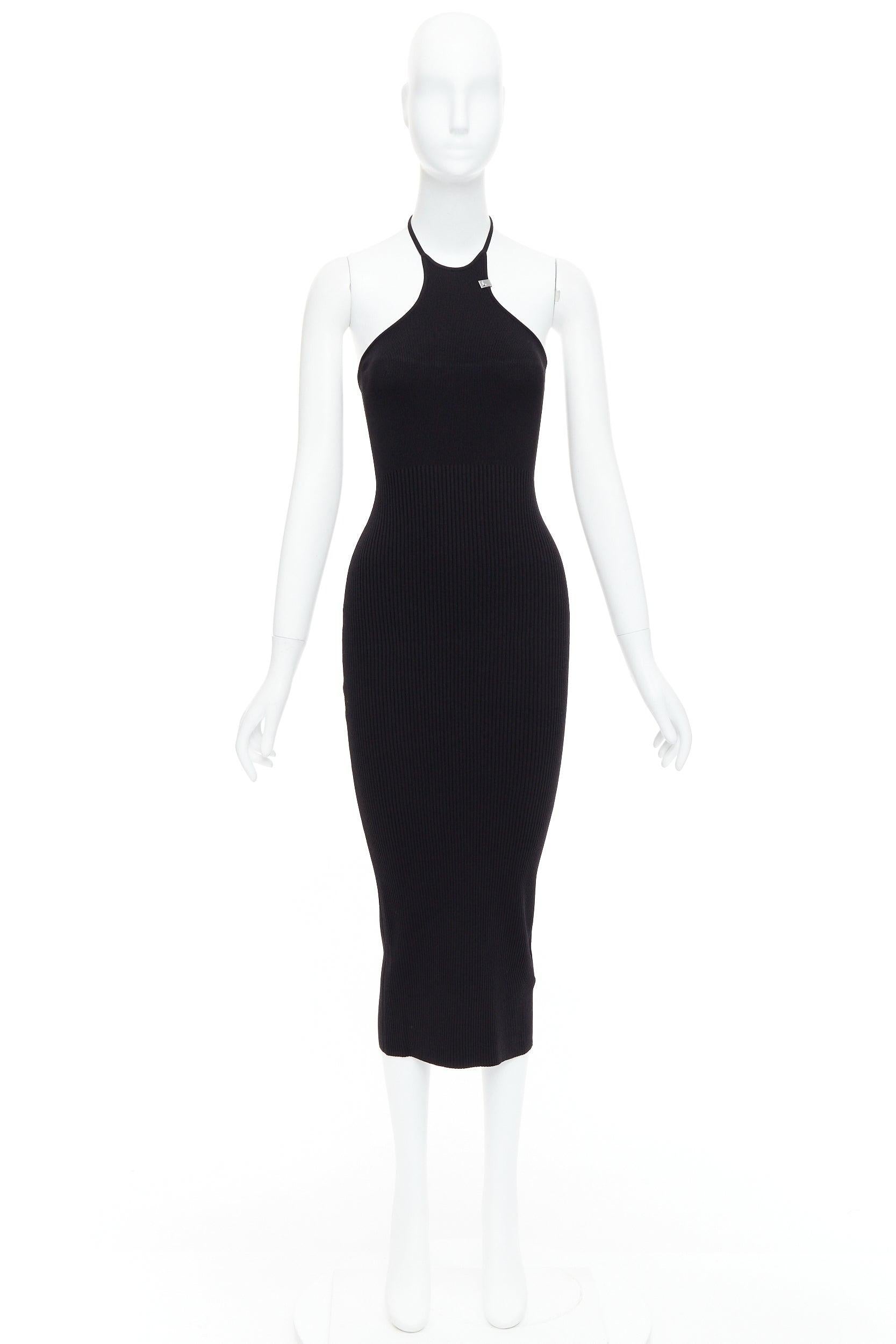 1017 ALYX 9SM negro acanalado plata S placa halter midi bodycon vestido XS 4
