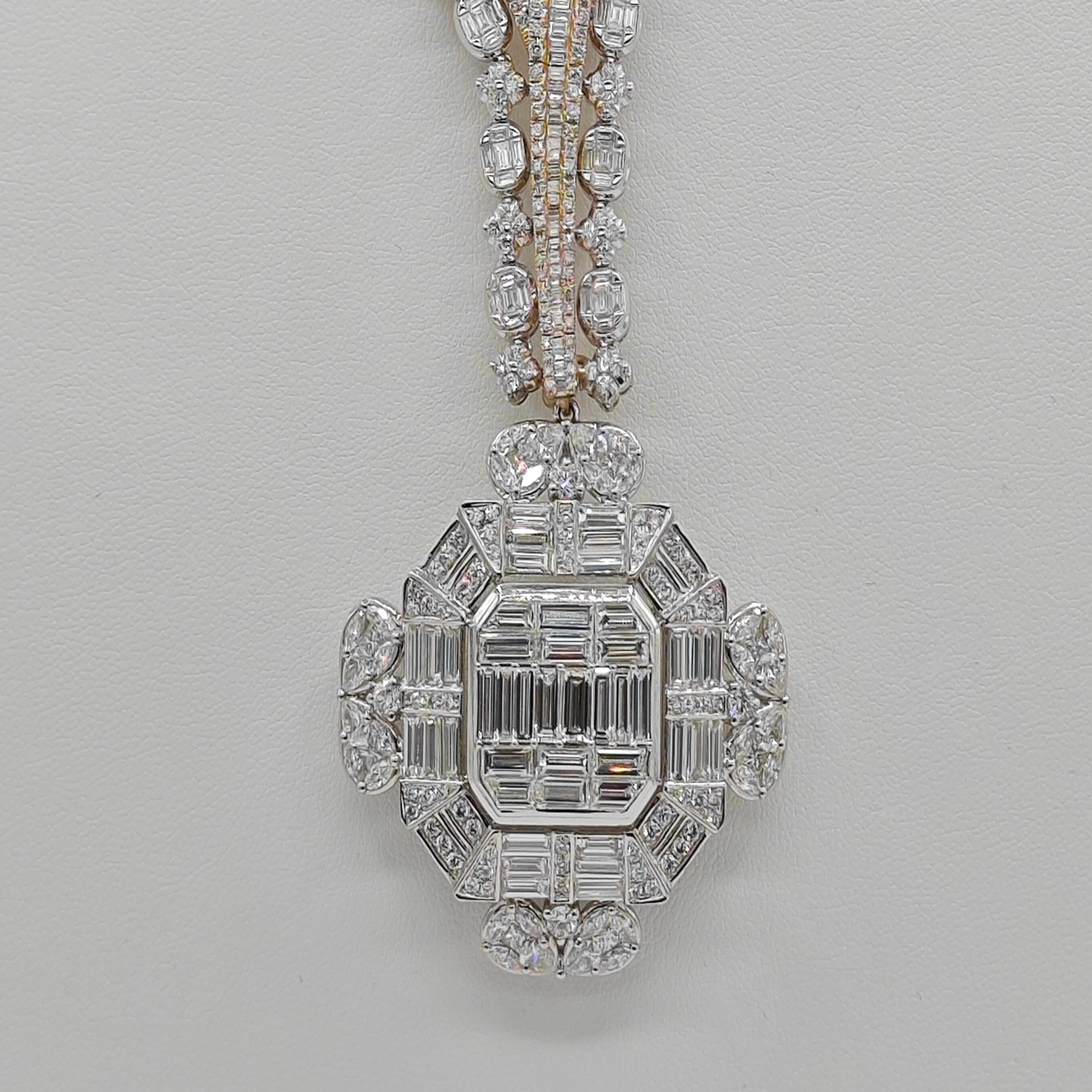 615 Round Diamonds: 12.28 Carats
24 Marquise Diamonds: 17.91 Carats
294 Baguette Diamonds: 17.91 Carats
8 Peer Shape Diamonds: 1.54 Carats
8 Princes Cut Diamonds: 1.54 Carats
Metal: 18K White and Yellow Gold, 101.13  Grams
