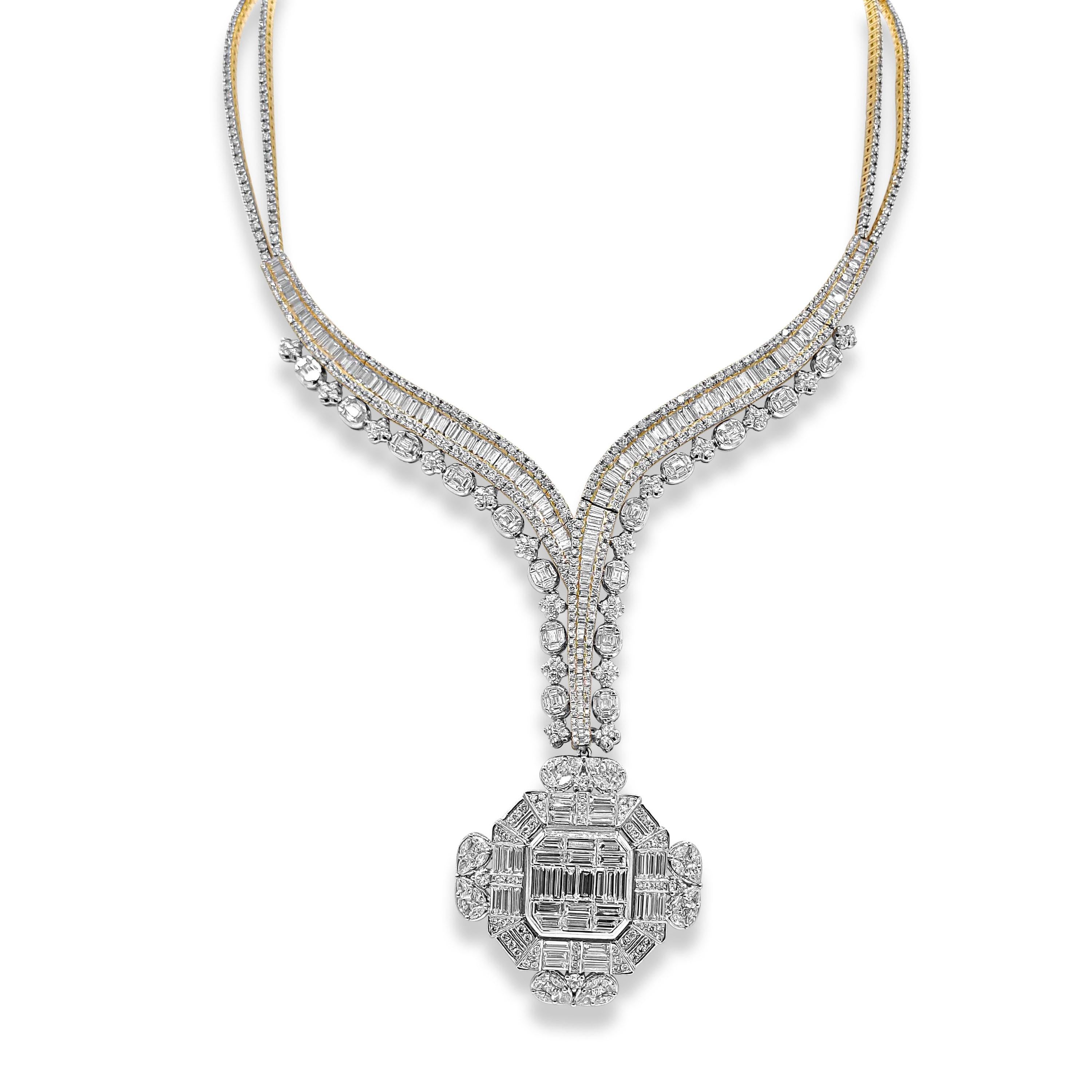 Taille mixte Collier en or blanc et jaune avec diamants de 10.17 carats en vente