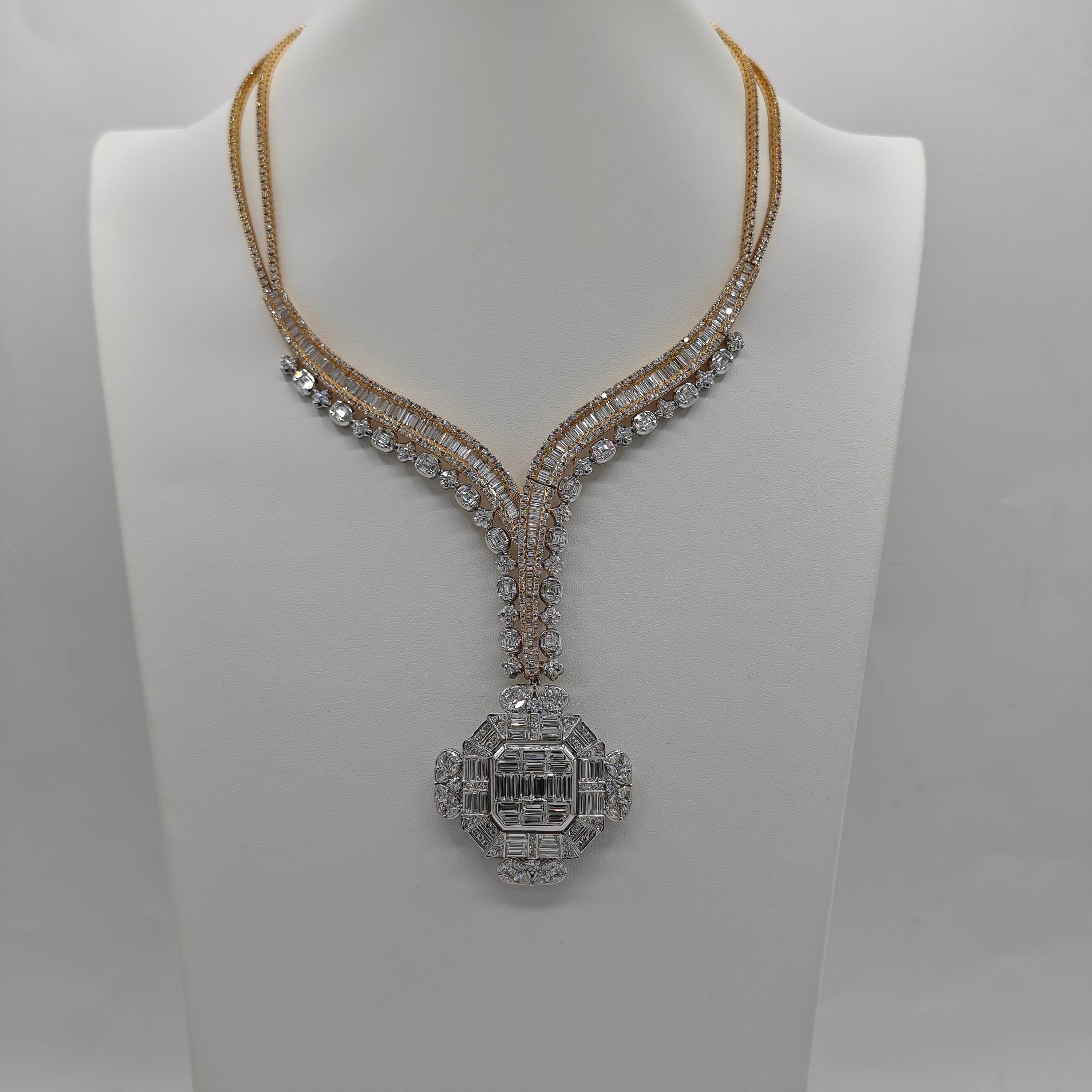Collier en or blanc et jaune avec diamants de 10.17 carats Neuf - En vente à New York, NY