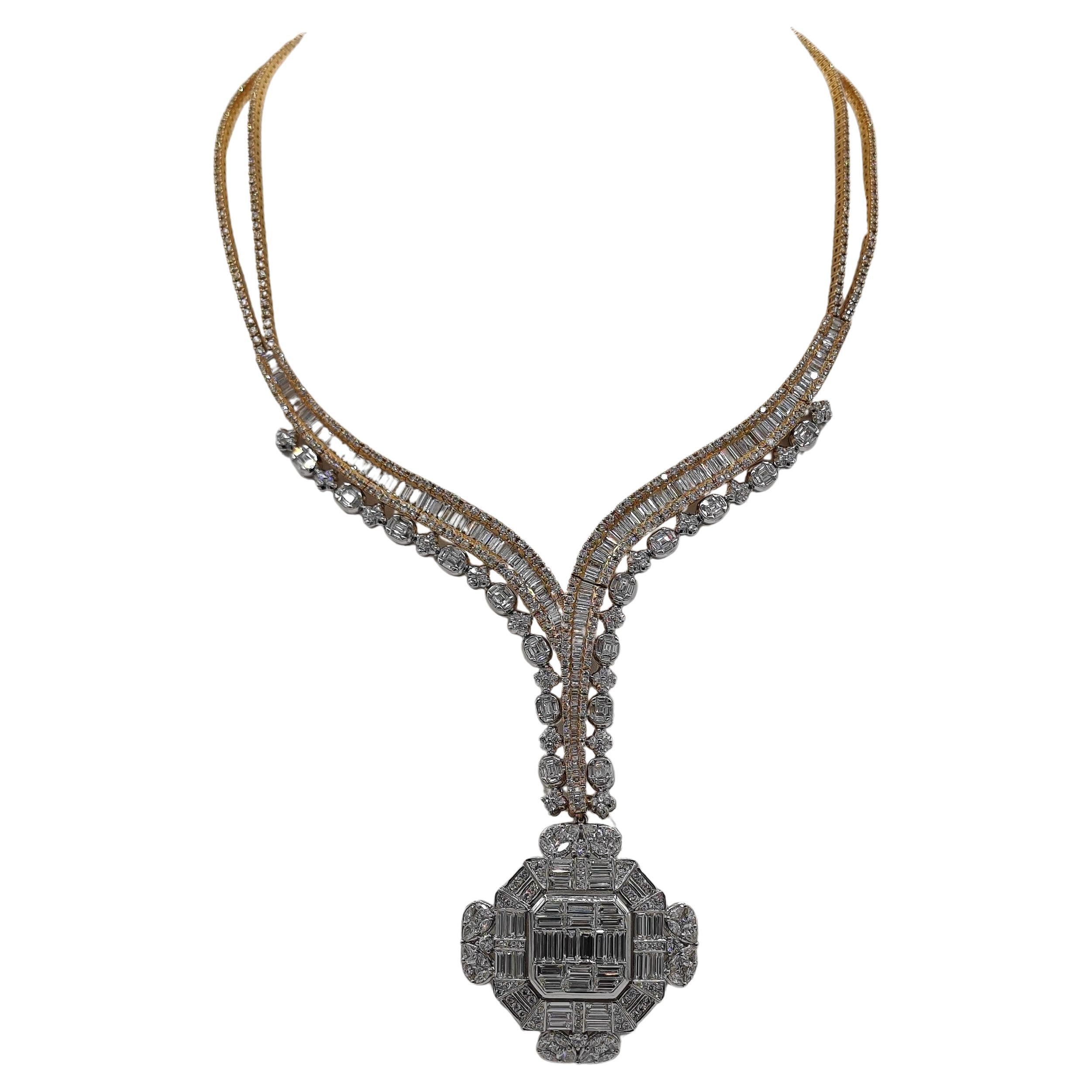 10.17 Carat Diamond White and Yellow Gold Necklace