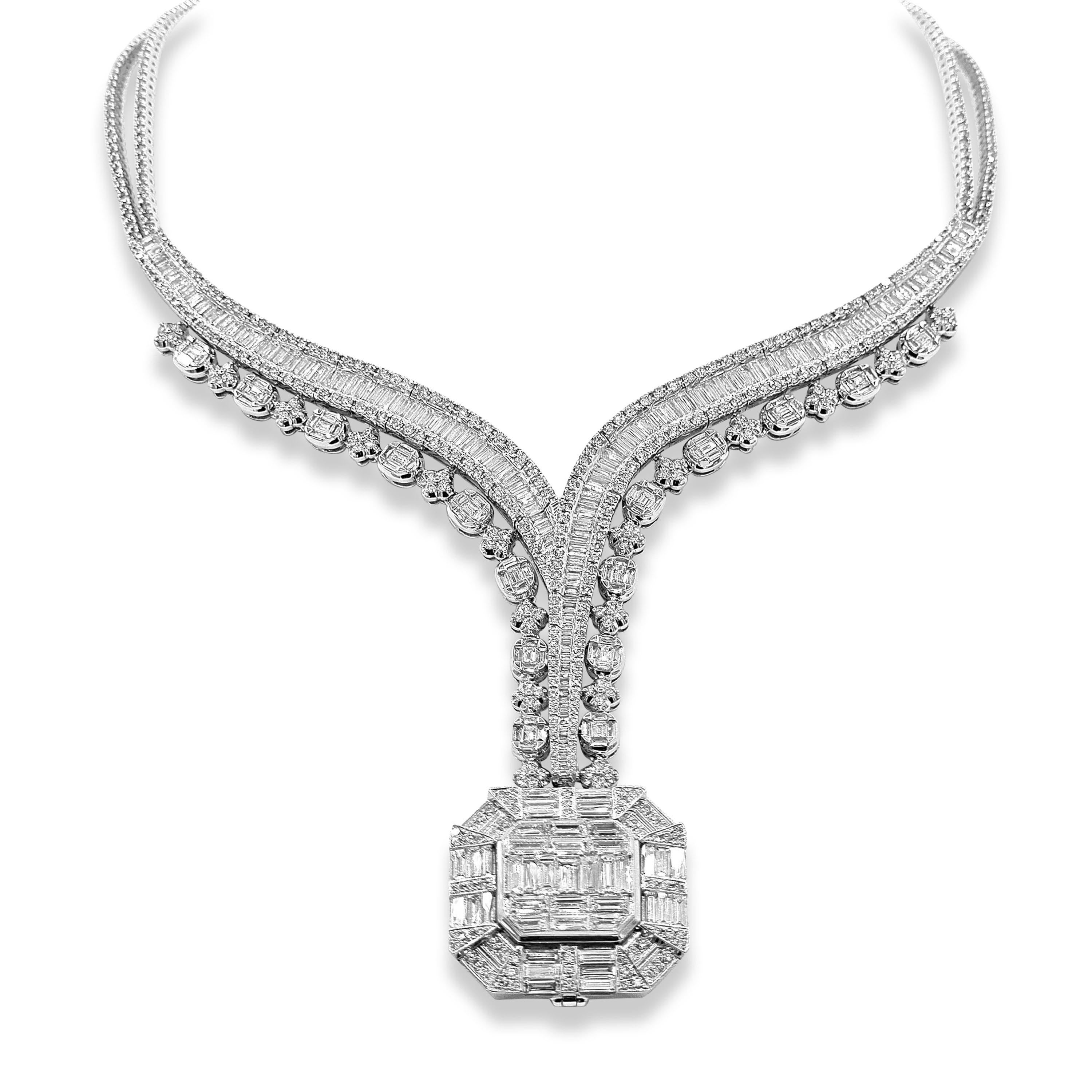 Mixed Cut 10.17 Carat Diamond White Gold Necklace For Sale