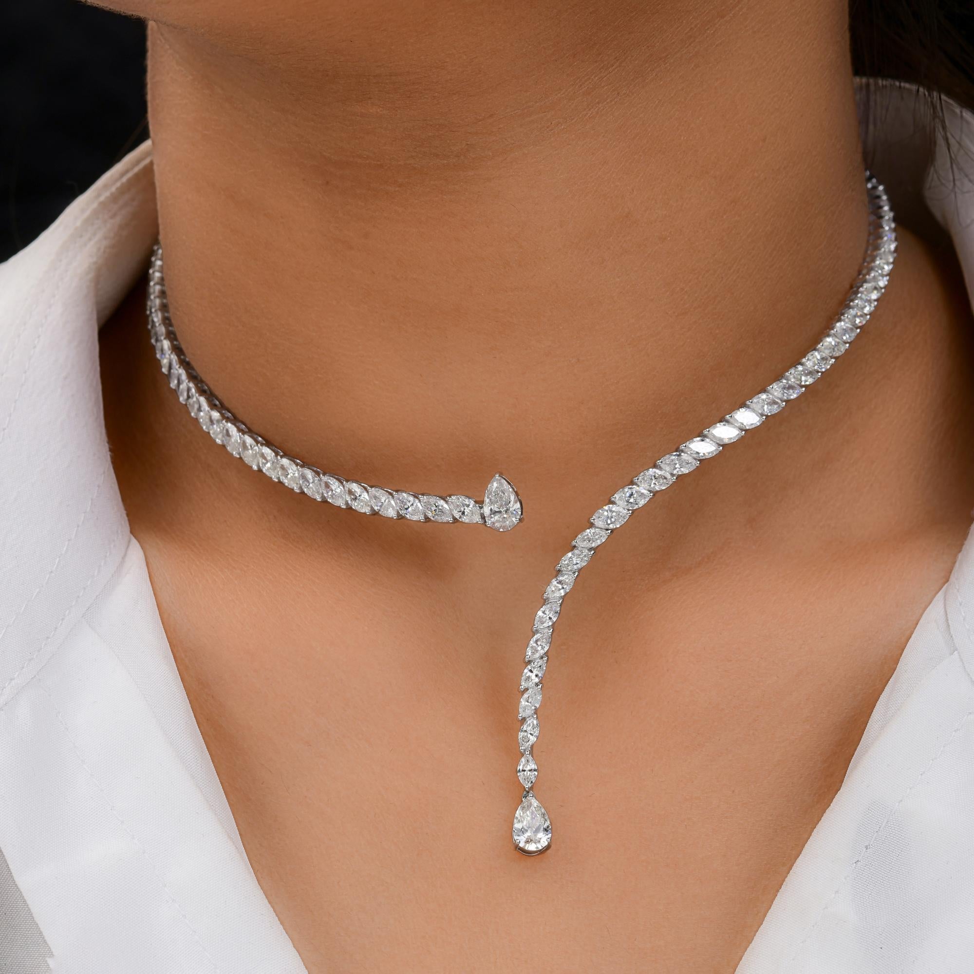 Modern 10.17 Carat SI/H Pear Round Brilliant Cut Diamond Choker Necklace 18k White Gold For Sale