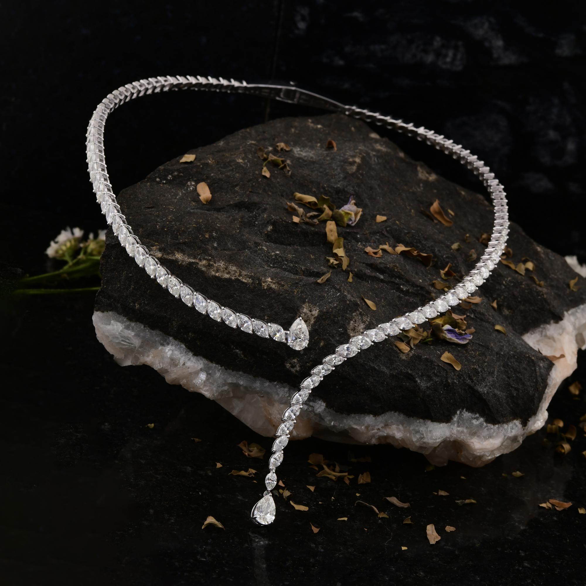 Moderno 10,17 Carati SI/H Pear Round Brilliante Cut Diamond Collana Choker in Oro Bianco 18k in vendita