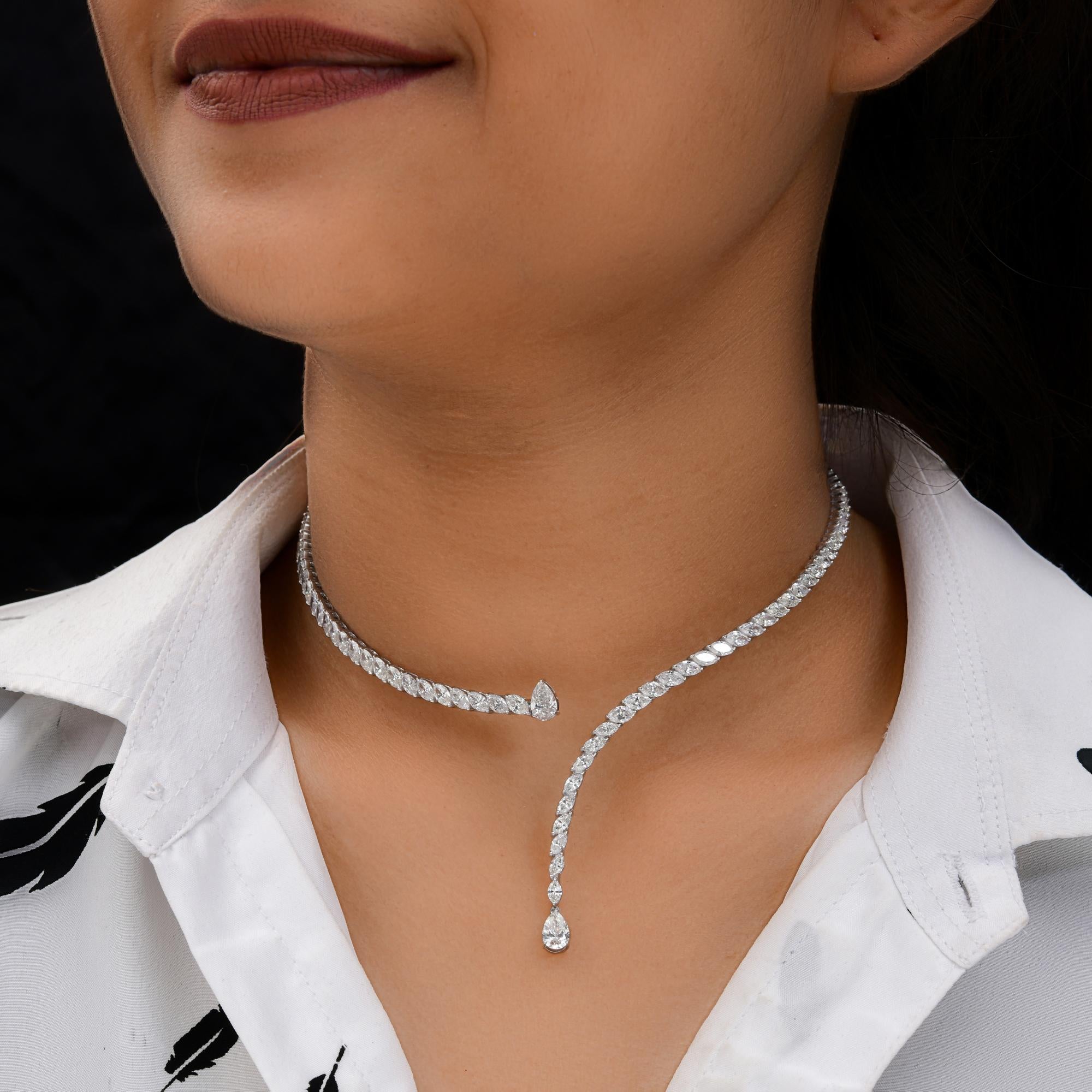 Pear Cut 10.17 Carat SI/H Pear Round Brilliant Cut Diamond Choker Necklace 18k White Gold For Sale