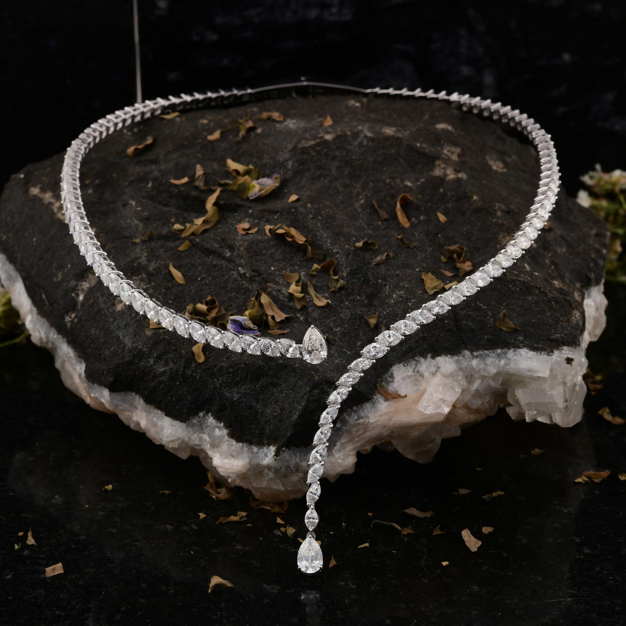 Donna 10,17 Carati SI/H Pear Round Brilliante Cut Diamond Collana Choker in Oro Bianco 18k in vendita