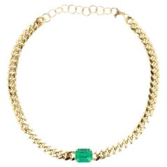 10.17ct 14K Jumbo Emerald Choker Necklace Cuban Link Emerald Choker Necklace