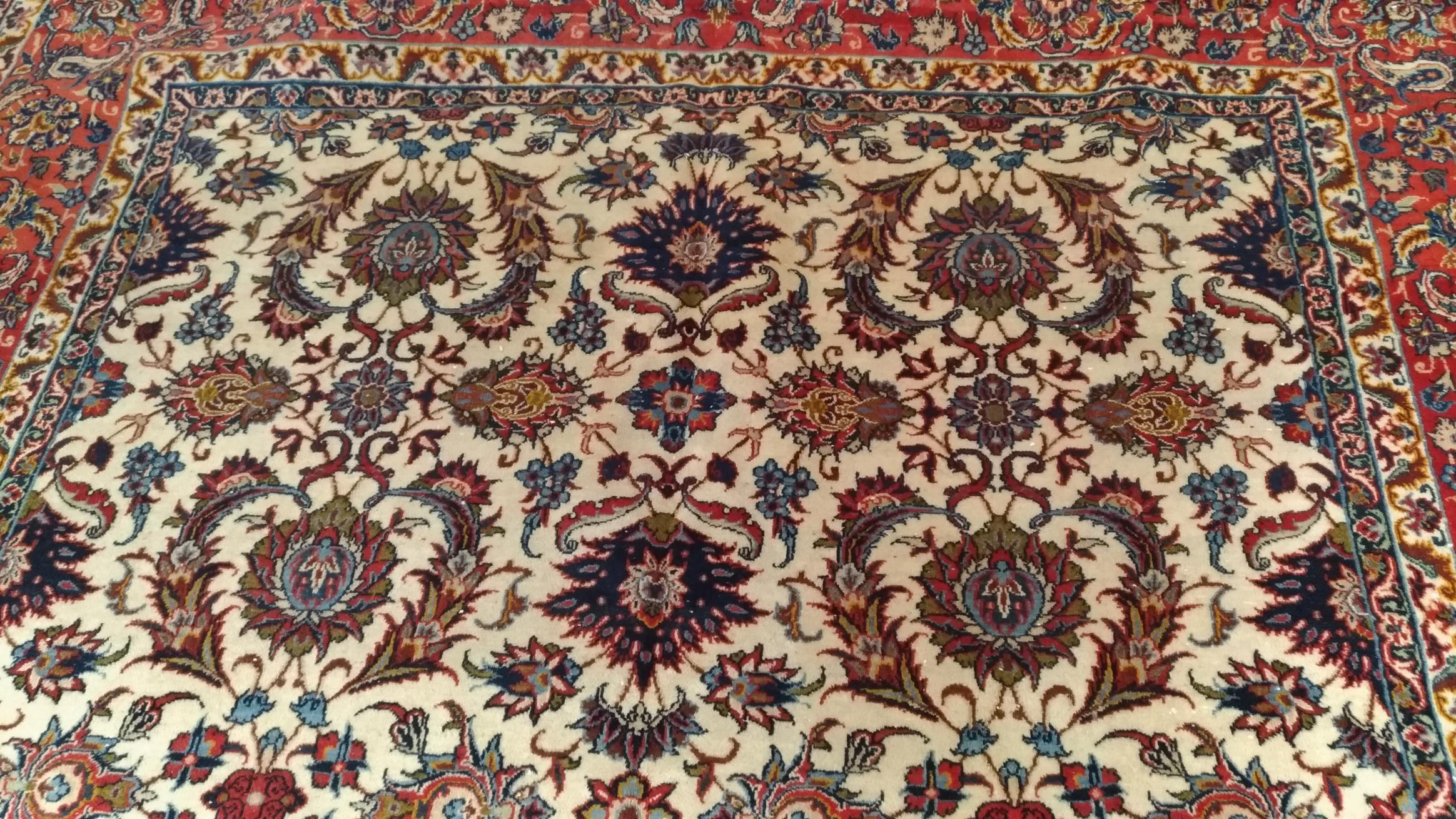 1018 - Beautiful Very Fine Isfahan Carpet, Hand-Knotted For Sale 2
