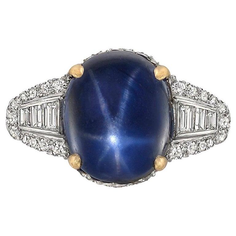 Round Cut 10.18 Carat Burmese Star Sapphire and Diamond Ring