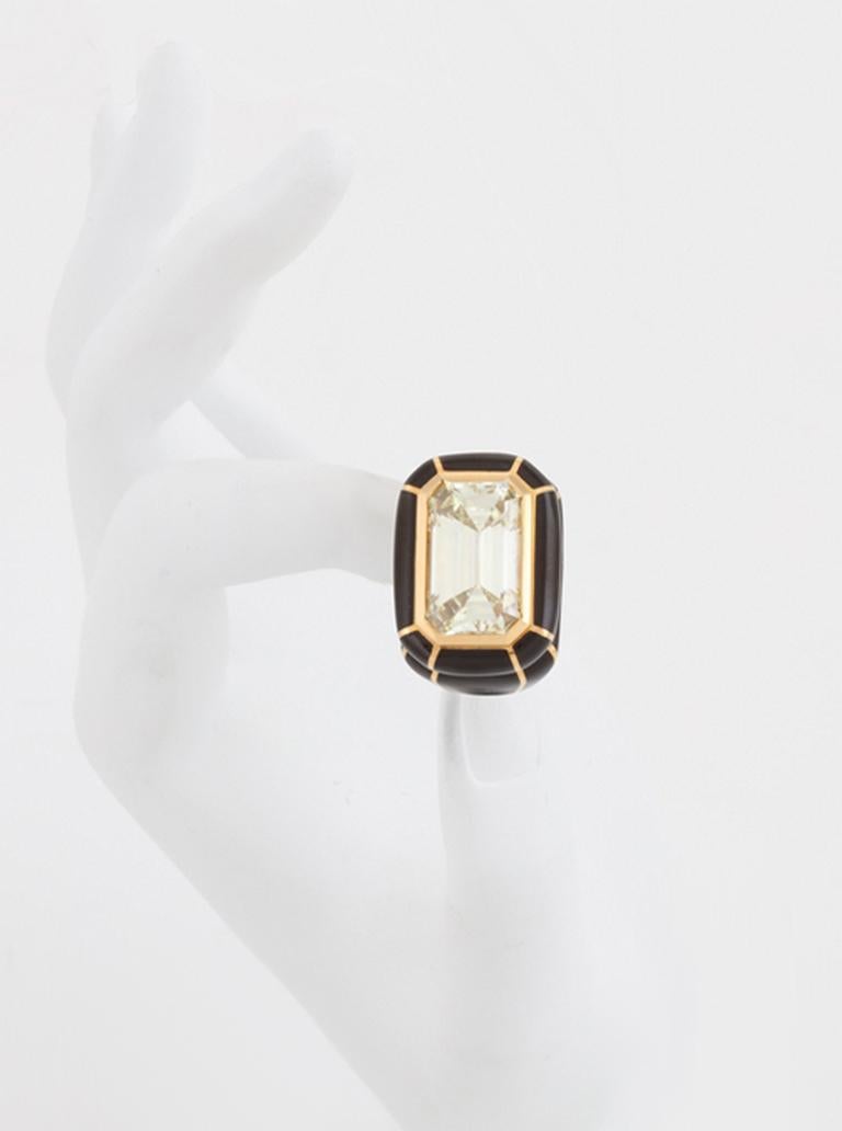 10.18 Carat Fancy Light Diamond Midnight Art Deco Ring by John Landrum Bryant For Sale 3