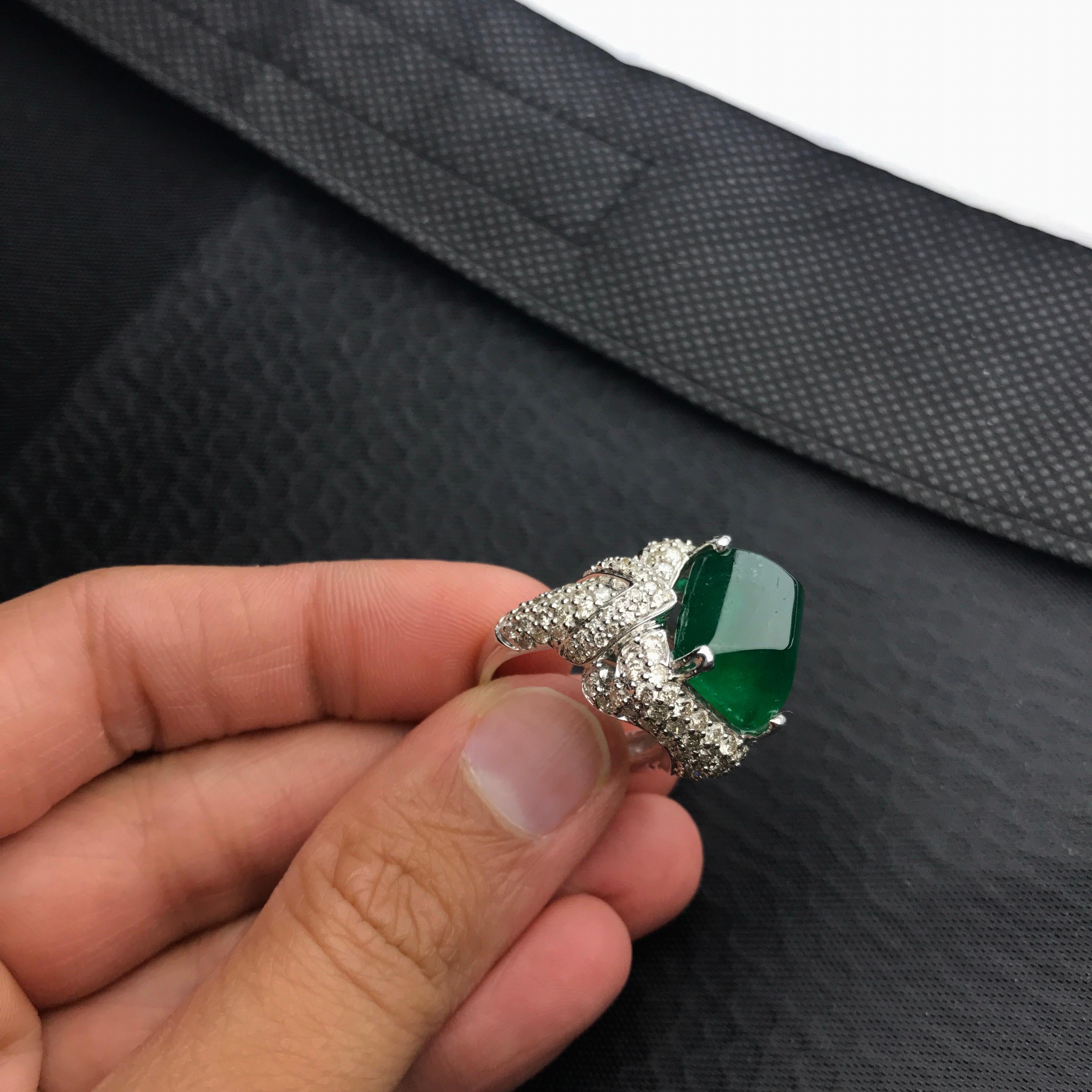 10.18 Carat Sugarloaf Emerald and Diamond Cocktail Ring 1