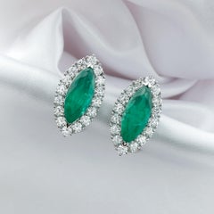 10.18 Carats Zambian Emerald Diamond Halo Earrings in 18K White Gold