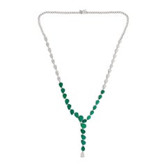 10.18Ct Pear Zambian Emerald Diamond Drop Y Necklace 18 Karat White Gold Jewelry