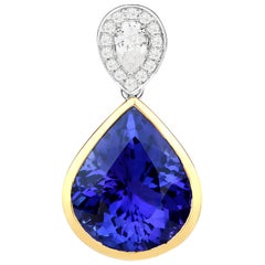 10.19 Carat Genuine Tanzanite and Diamond 18 Karat White Gold Pendant