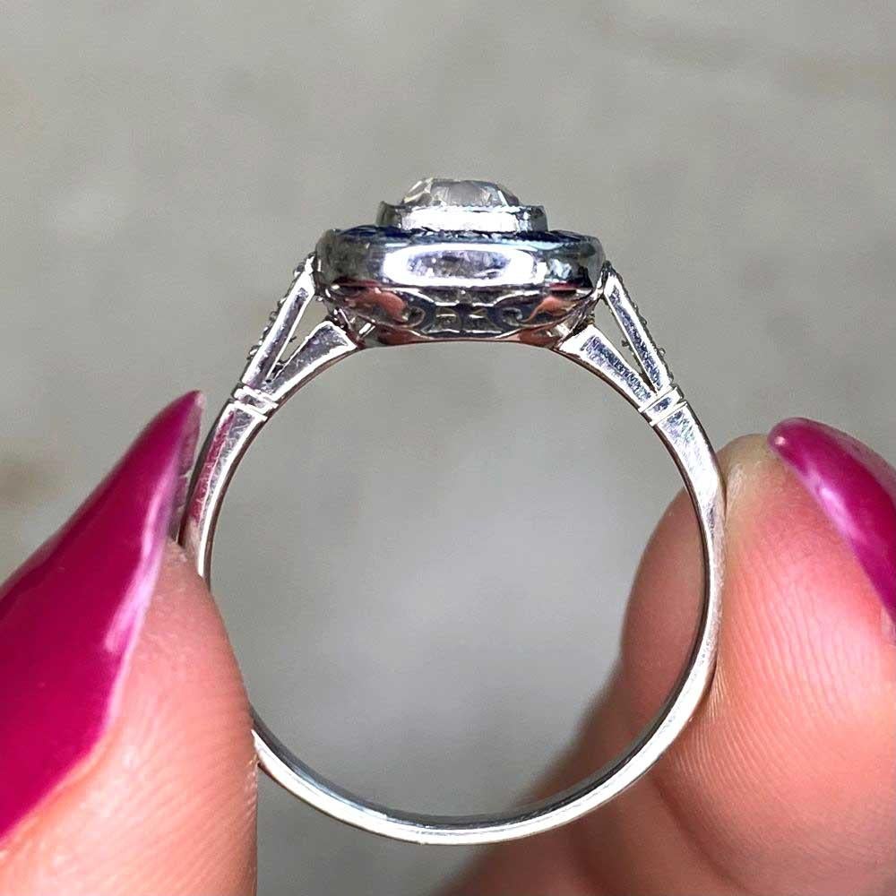 1.01ct Antique Cushion Cut Diamond Engagement Ring, Sapphire Halo, Platinum For Sale 7