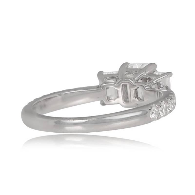 Art Deco 1.01ct Emerald Cut Diamond Engagement Ring, 18k White Gold For Sale