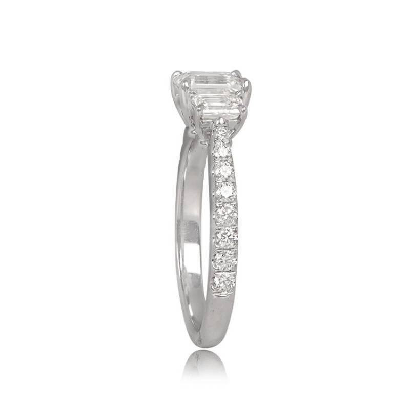 Women's 1.01ct Emerald Cut Diamond Engagement Ring, 18k White Gold For Sale