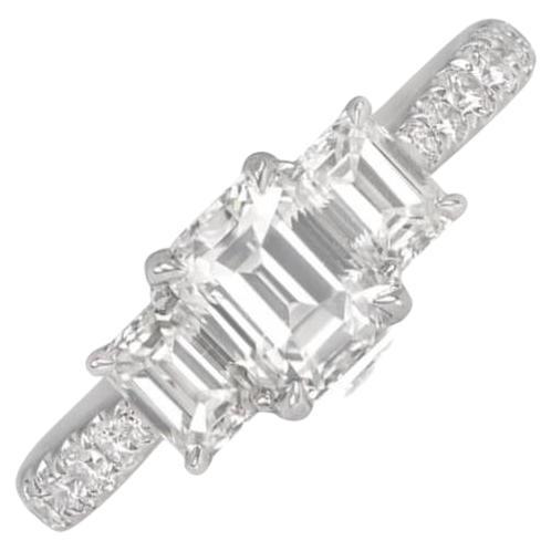 1.01ct Emerald Cut Diamond Engagement Ring, 18k White Gold For Sale