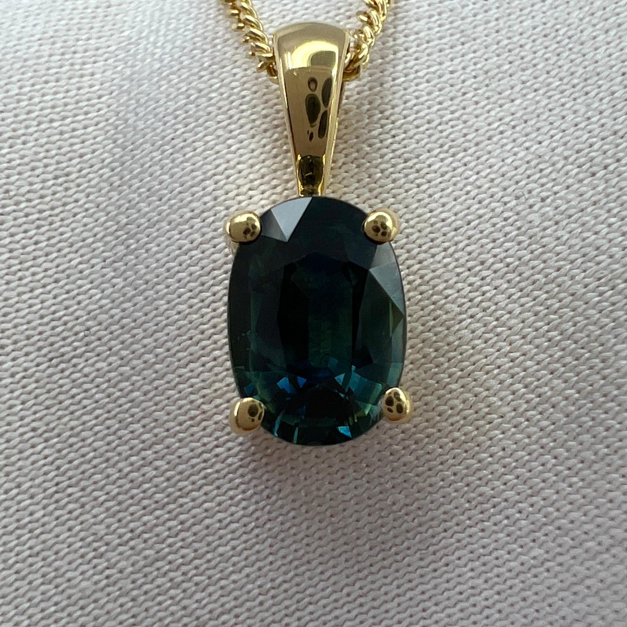Oval Cut 1.01ct Green Blue Teal Untreated Australian Sapphire 18k Yellow Gold Pendant For Sale