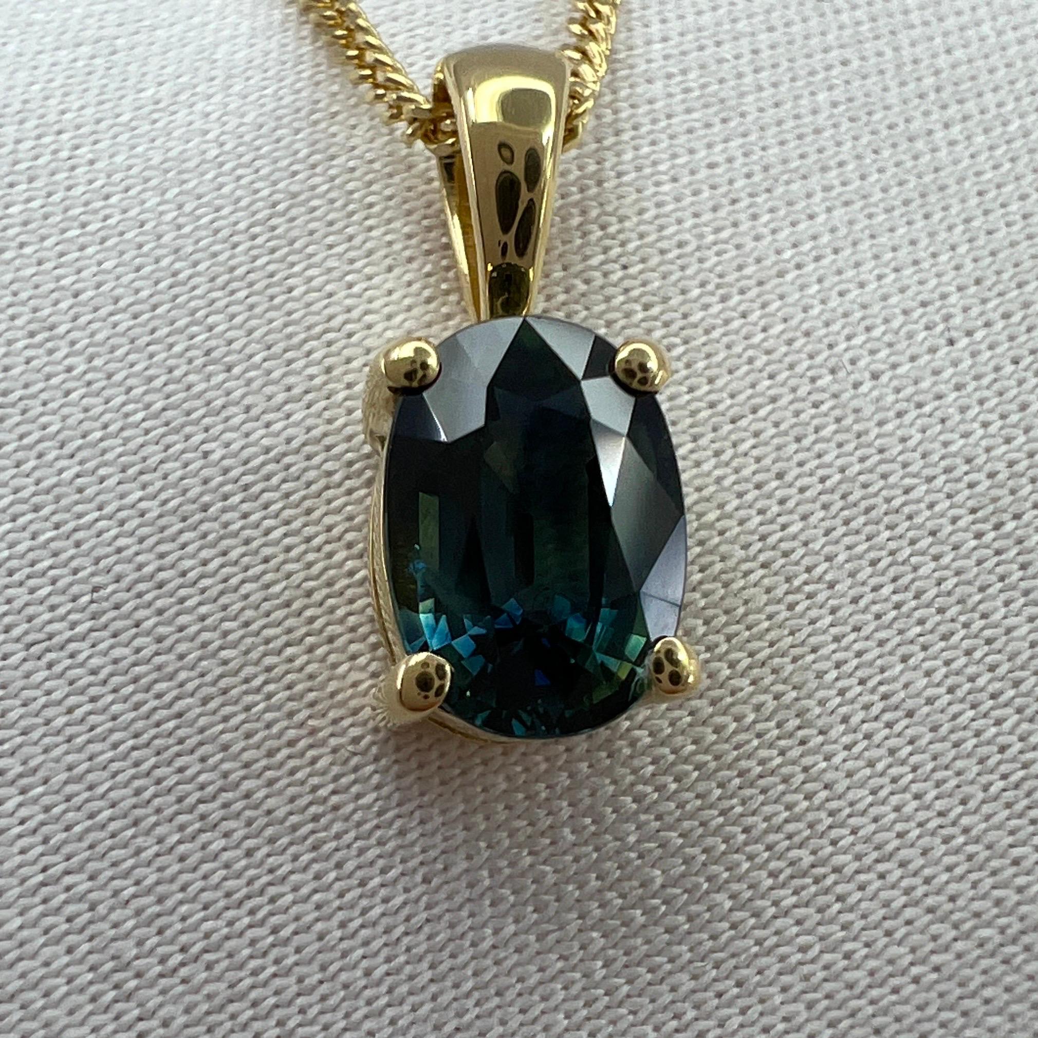 1.01ct Green Blue Teal Untreated Australian Sapphire 18k Yellow Gold Pendant In New Condition For Sale In Birmingham, GB