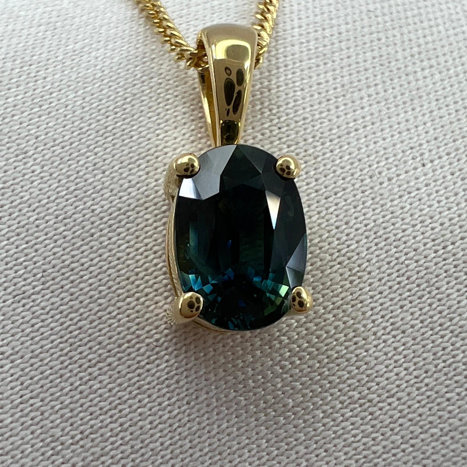 Women's or Men's 1.01ct Green Blue Teal Untreated Australian Sapphire 18k Yellow Gold Pendant For Sale