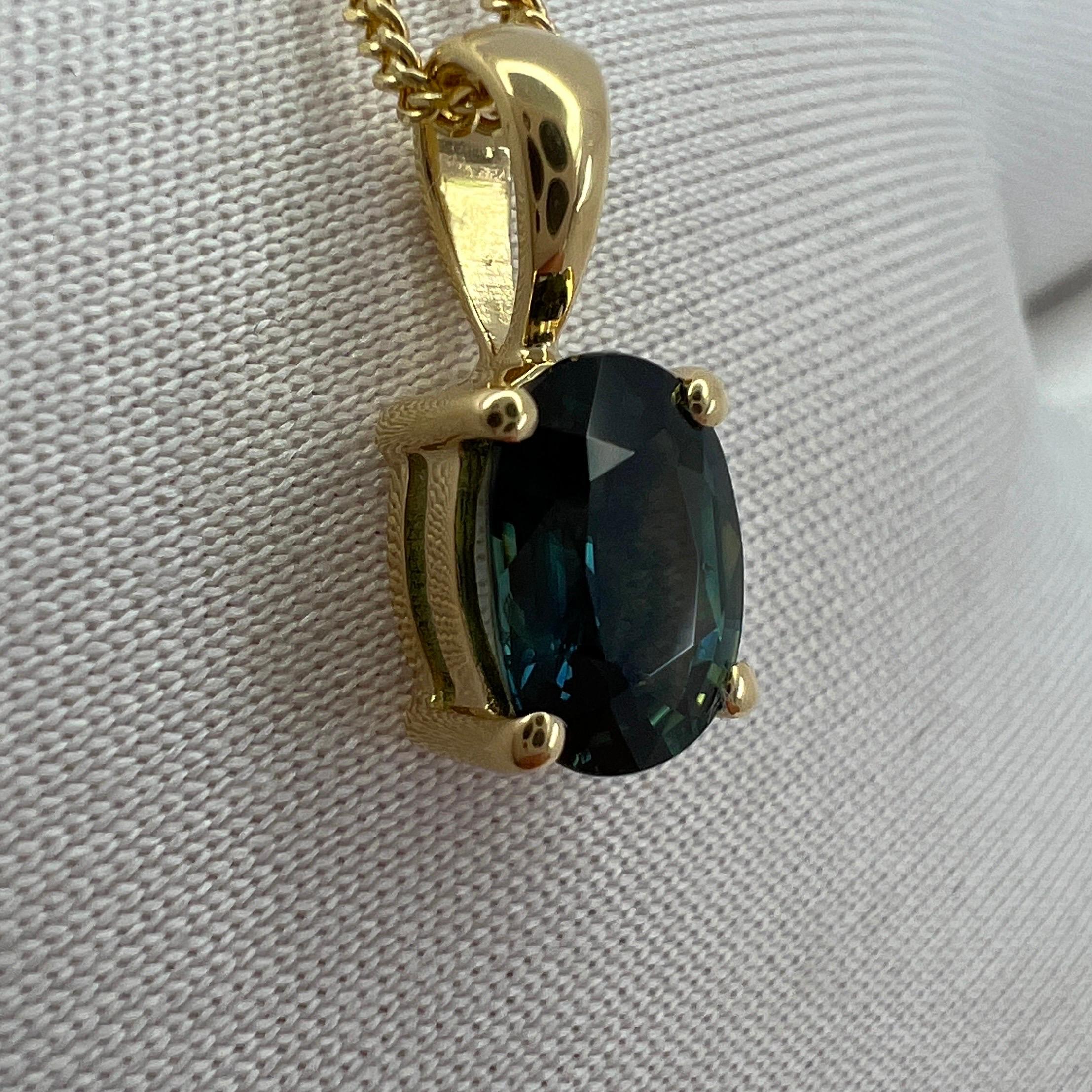 1.01ct Green Blue Teal Untreated Australian Sapphire 18k Yellow Gold Pendant For Sale 1