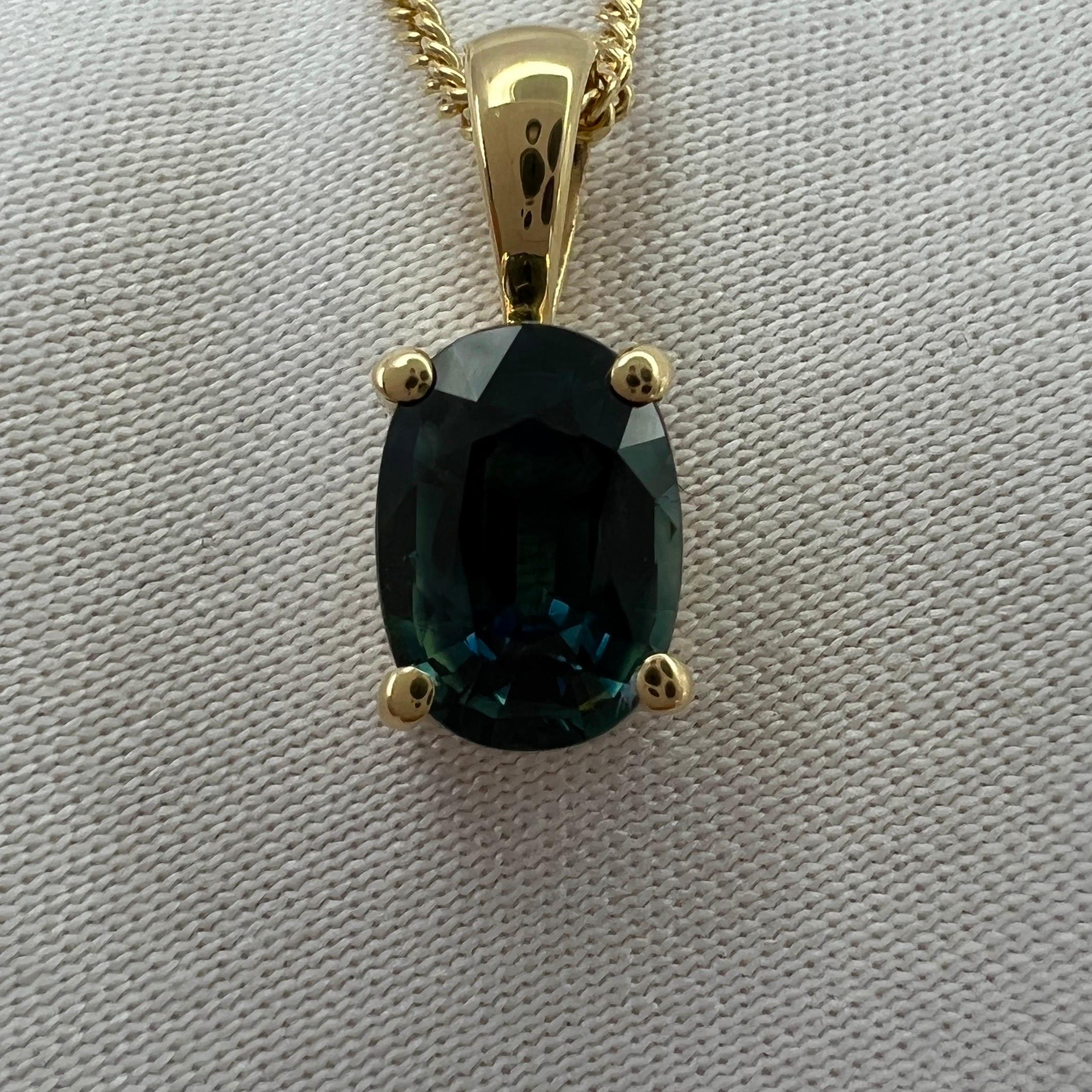 1.01ct Green Blue Teal Untreated Australian Sapphire 18k Yellow Gold Pendant For Sale 2