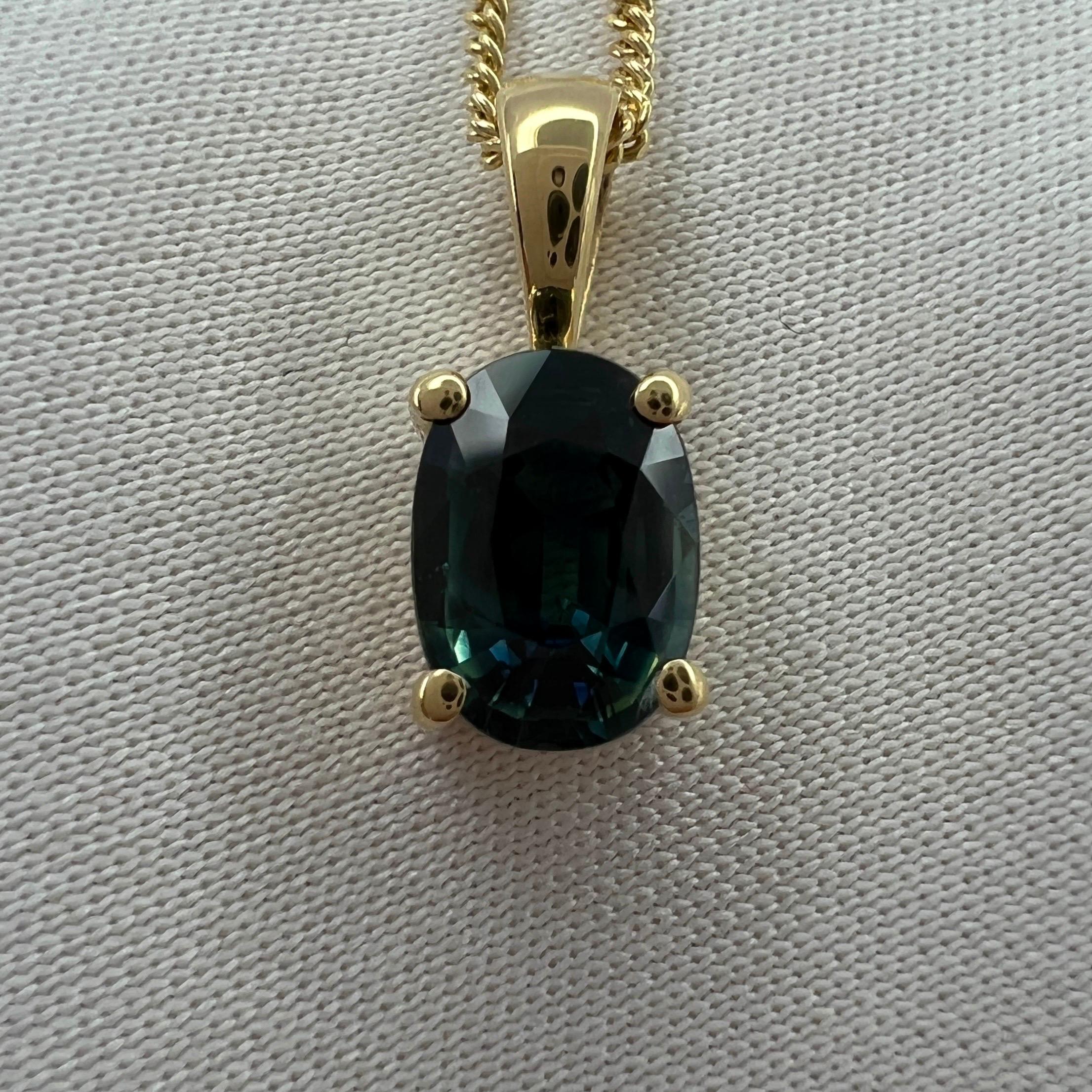 1.01ct Green Blue Teal Untreated Australian Sapphire 18k Yellow Gold Pendant For Sale 3