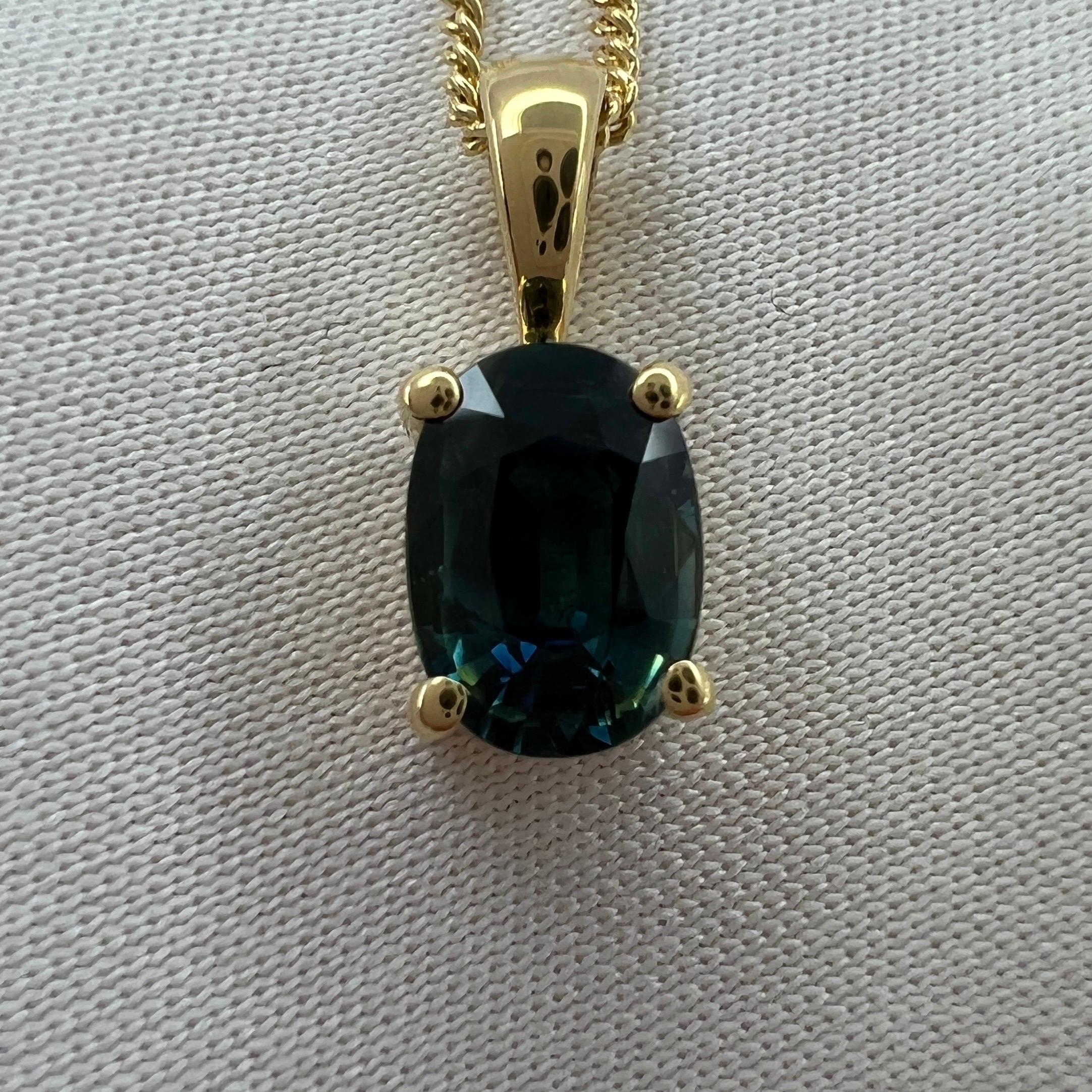 1.01ct Green Blue Teal Untreated Australian Sapphire 18k Yellow Gold Pendant For Sale 4