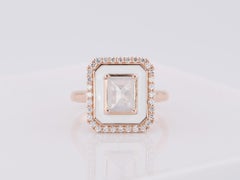 1.01ct Icy Gray Diamond White Enamel Halo Engagement Ring 14K Rose Gold R6596