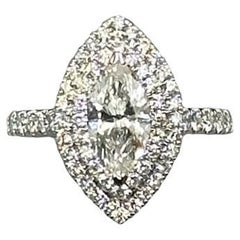 18 Karat White Gold 1.01ct Marquis-Cut Double Halo Ring, I color, VS2 Clarity