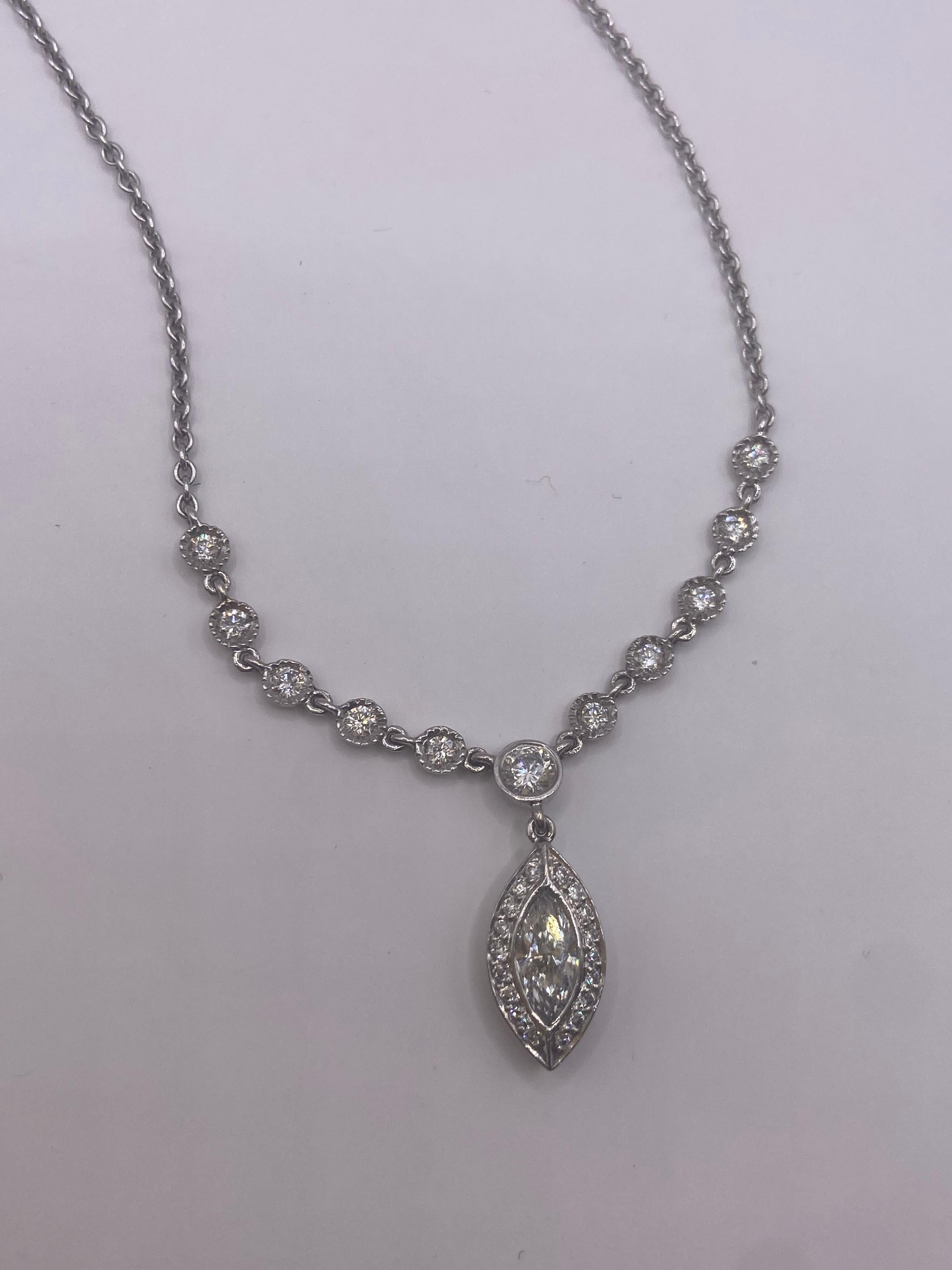 1.01ct Marquise & Round Diamond Pendant in 18KT White Gold In New Condition For Sale In New York, NY