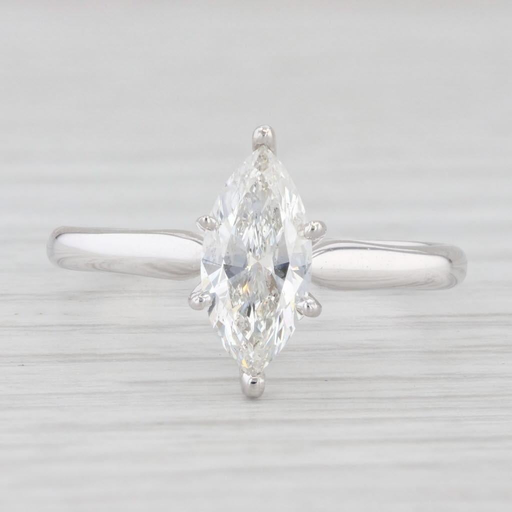 Women's or Men's 1.01ct Marquise Solitaire Diamond Engagement Ring 14k White Gold Size 8 For Sale