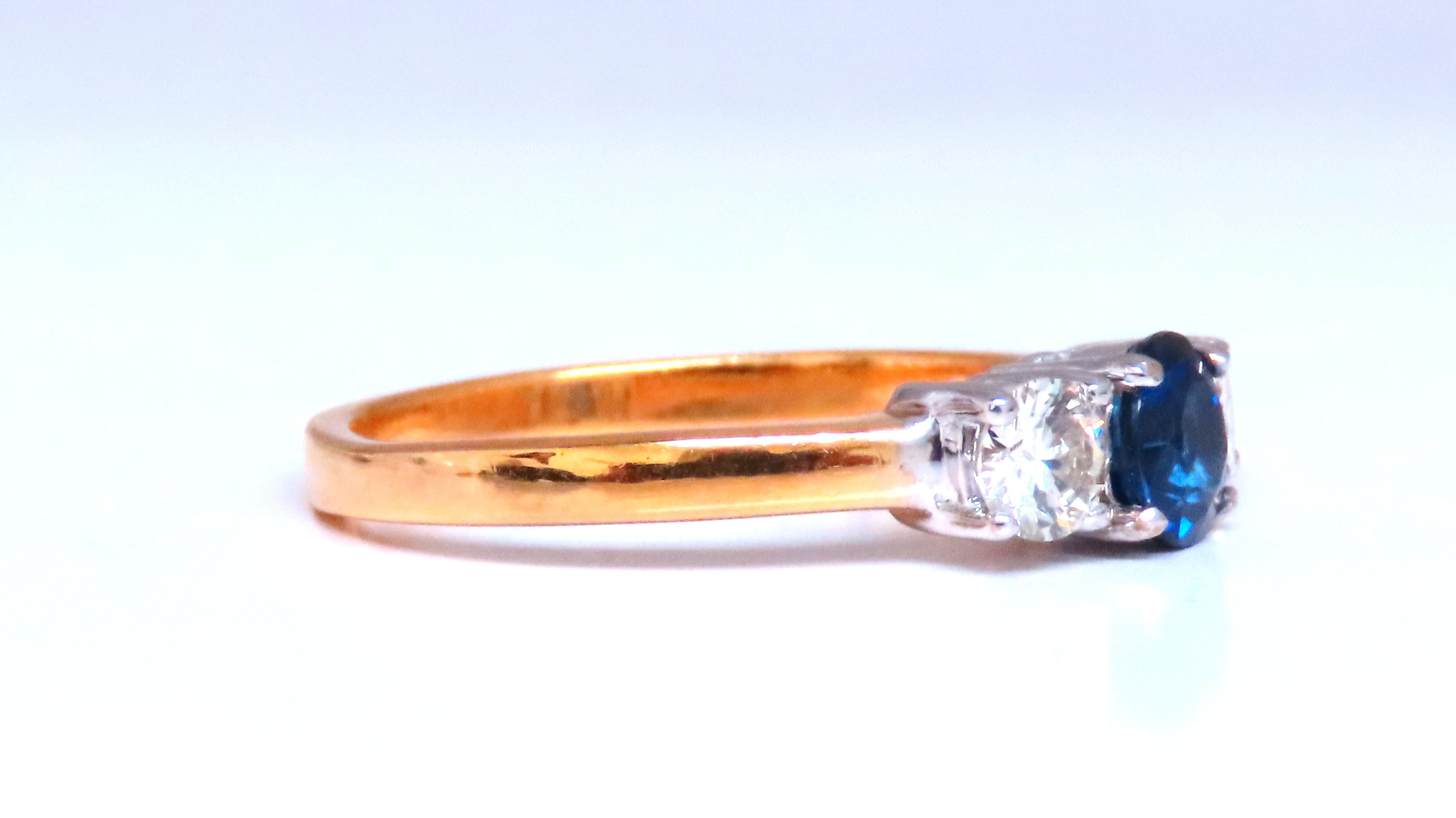 Round Cut 1.01ct Natural Round Blue Sapphire Three Stone Ring 14kt Gold 12433 For Sale