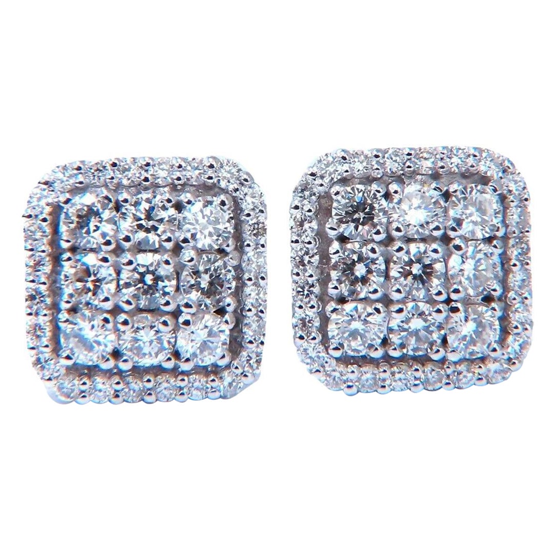 1.01ct. Natural Round Diamond Square Cluster Earrings 14 Karat Halo*