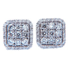 1.01ct. Natural Round Diamond Square Cluster Earrings 14 Karat Halo*