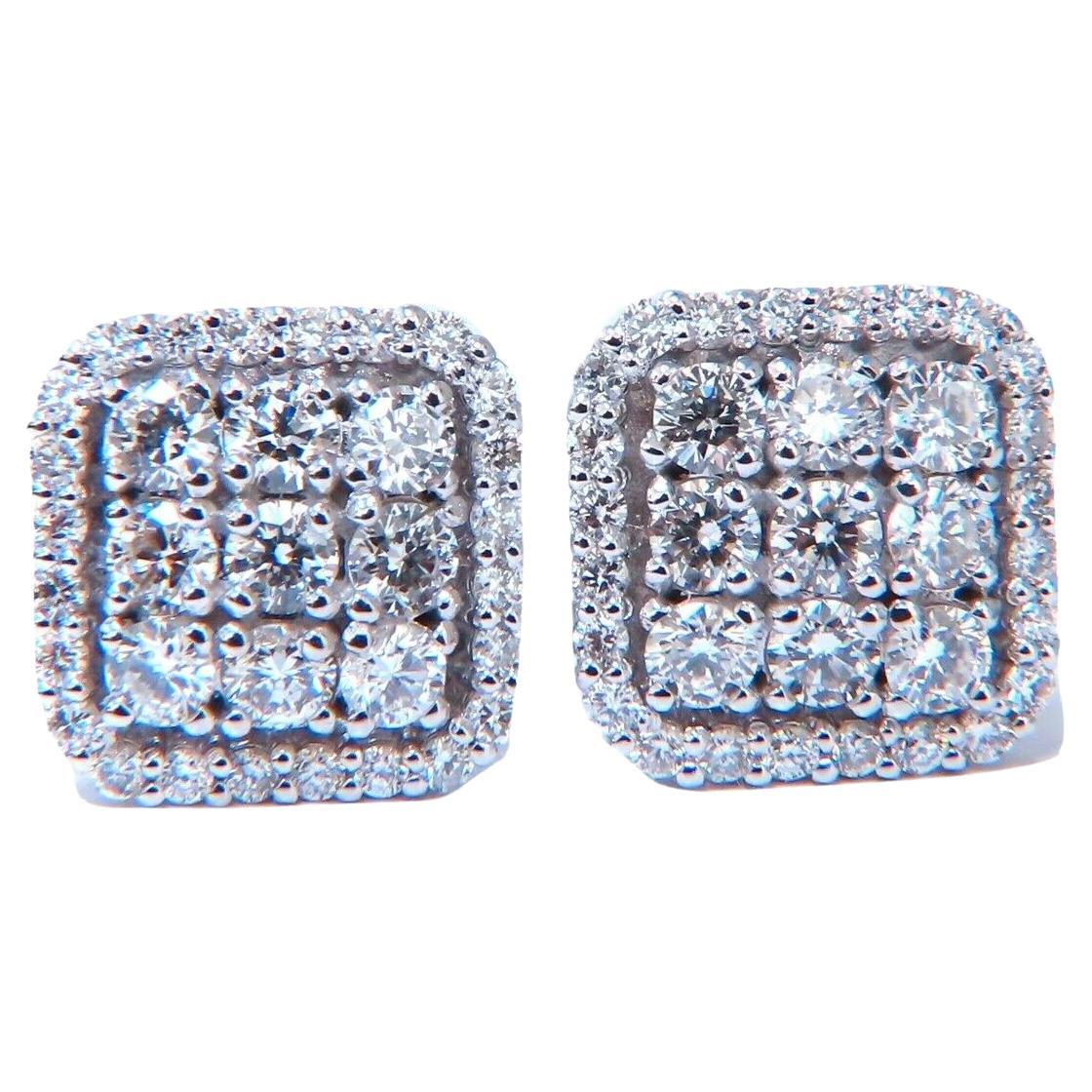 1.01ct. Natural Round Diamond Square Cluster Earrings 14 Karat Halo