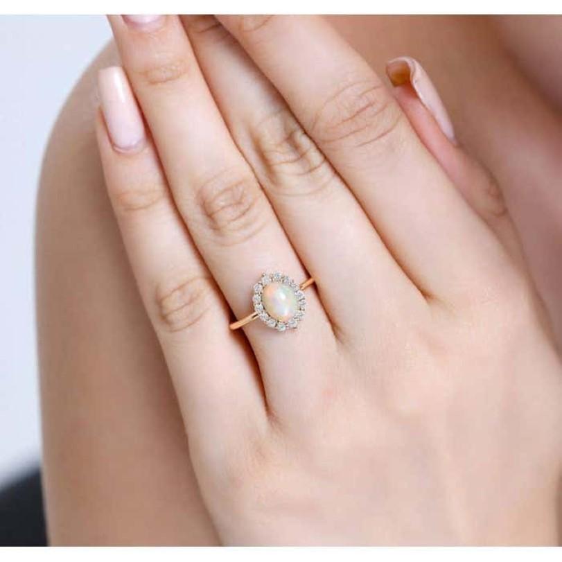 Women's 1.01ct Opal And Diamond Halo Ring For Sale