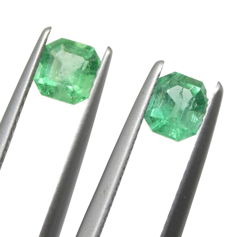 Emerald Cut 1.01ct Pair Square Green Emerald from Colombia For Sale
