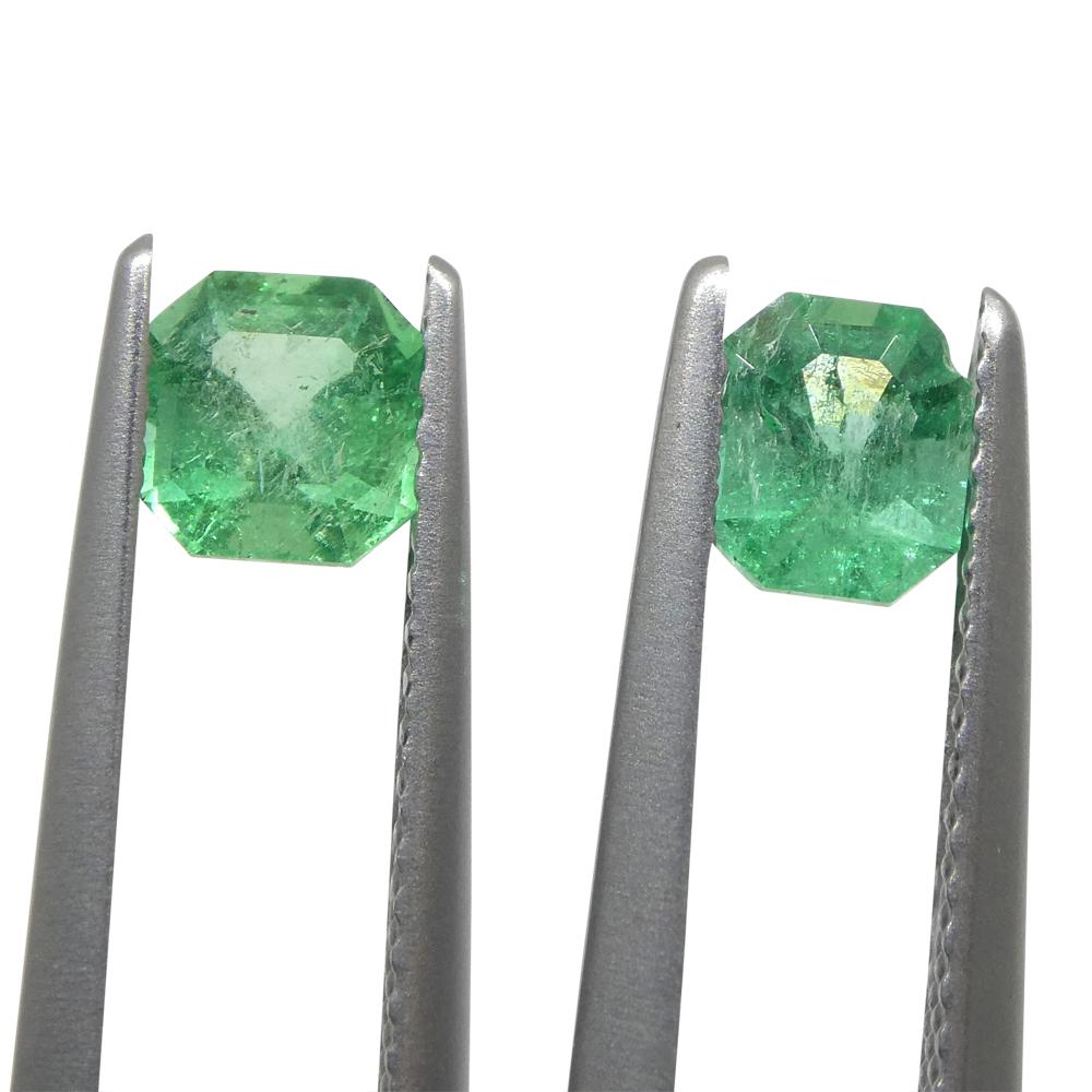 Women's or Men's 1.01ct Pair Square Green Emerald from Colombia For Sale