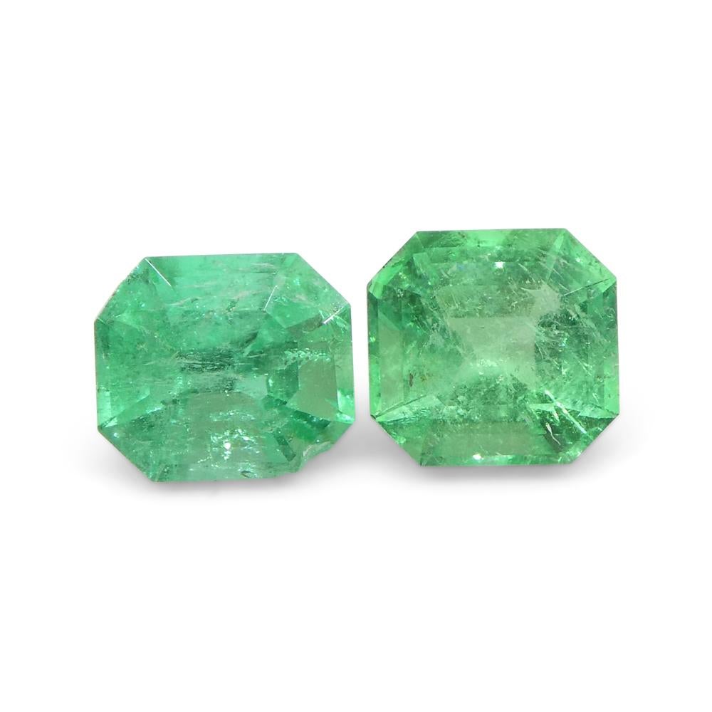 1.01ct Pair Square Green Emerald from Colombia For Sale 2